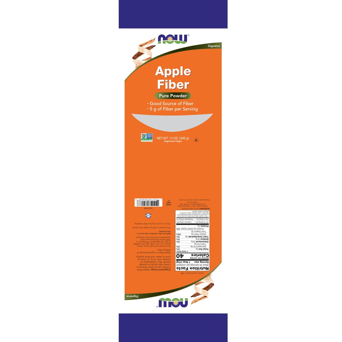 NOW Foods Bio-Apfelballaststoff-Pulver mit Apfelpektin, 340 g – Nicht-GMO, rein pflanzlich