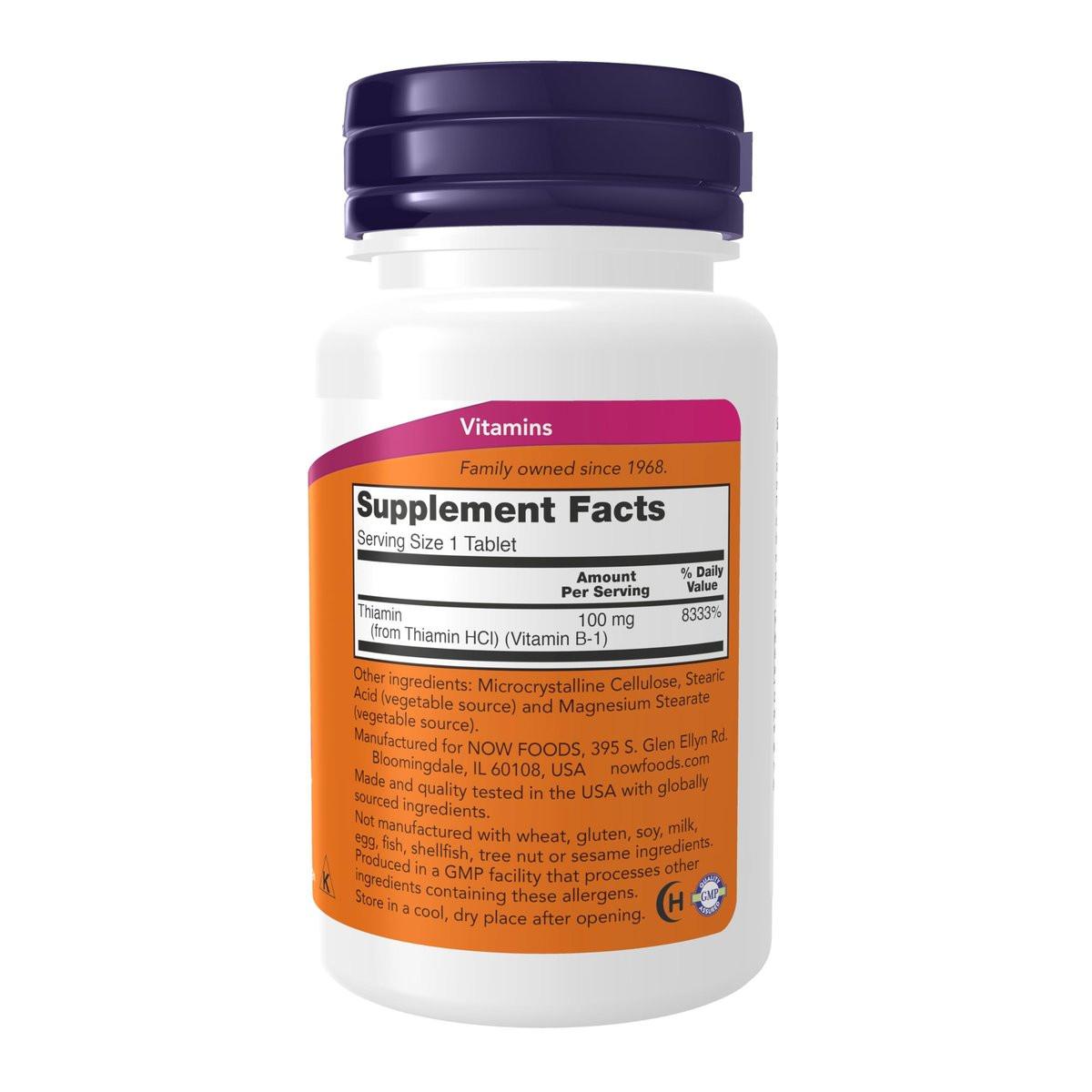 NOW Foods Vitamin B-1 100 mg – 100 Tabletten für Energieproduktion und Nervensystem