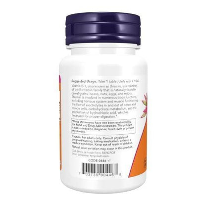 NOW Foods Vitamin B-1 100 mg – 100 Tabletten für Energieproduktion und Nervensystem