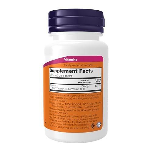 NOW Foods Vitamin B-1 100 mg – 100 Tabletten für Energieproduktion und Nervensystem