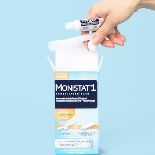 Monistat 1-Tag Behandlung gegen Scheidenpilzinfektionen für Frauen, 1 Miconazol-Ovulum & äußere Juckreiz-Creme (9g Tube) Kombipackung, maximale Stärke