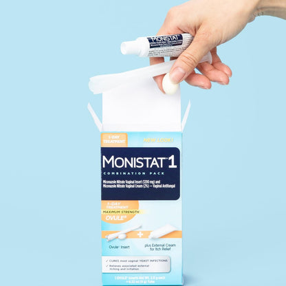Monistat 1-Tag Behandlung gegen Scheidenpilzinfektionen für Frauen, 1 Miconazol-Ovulum & äußere Juckreiz-Creme (9g Tube) Kombipackung, maximale Stärke