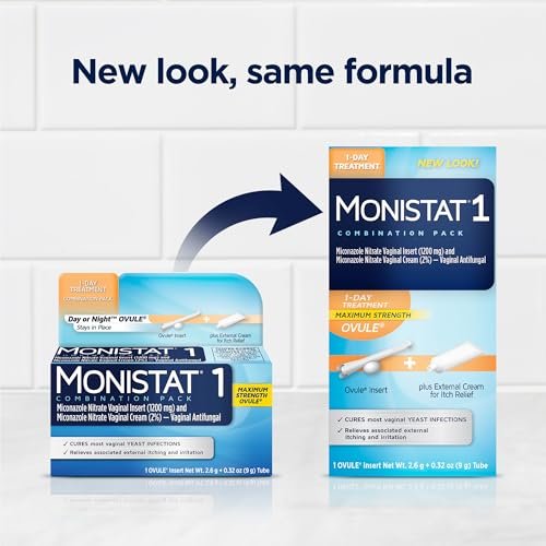 Monistat 1-Tag Behandlung gegen Scheidenpilzinfektionen für Frauen, 1 Miconazol-Ovulum & äußere Juckreiz-Creme (9g Tube) Kombipackung, maximale Stärke