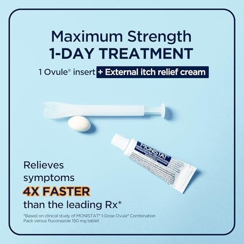 Monistat 1-Tag Behandlung gegen Scheidenpilzinfektionen für Frauen, 1 Miconazol-Ovulum & äußere Juckreiz-Creme (9g Tube) Kombipackung, maximale Stärke
