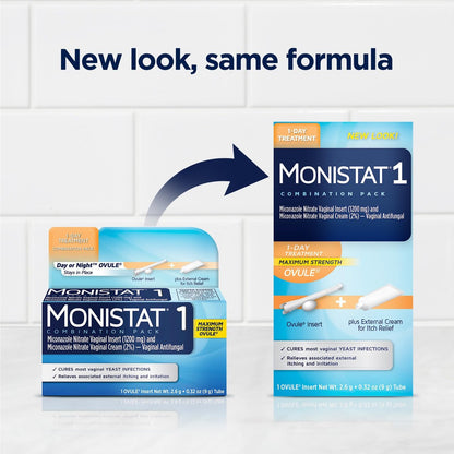 Monistat 1-Tag Behandlung gegen Scheidenpilzinfektionen für Frauen, 1 Miconazol-Ovulum & äußere Juckreiz-Creme (9g Tube) Kombipackung, maximale Stärke