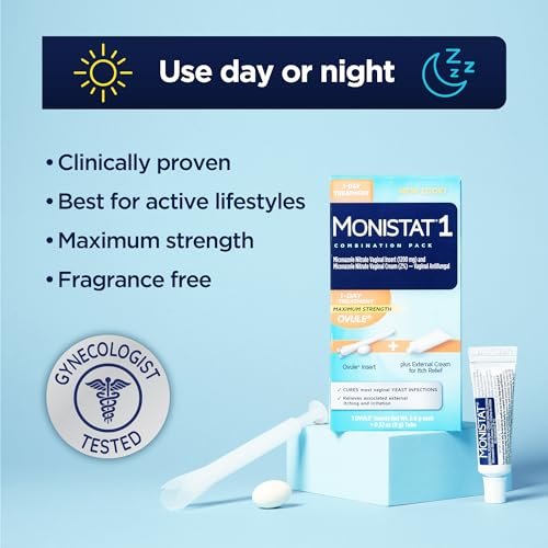 Monistat 1-Tag Behandlung gegen Scheidenpilzinfektionen für Frauen, 1 Miconazol-Ovulum & äußere Juckreiz-Creme (9g Tube) Kombipackung, maximale Stärke