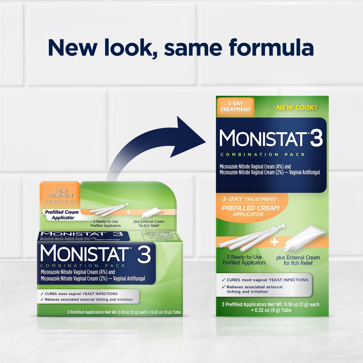 Monistat 3-Tage Vaginalpilzbehandlung für Frauen, 3 vorgefüllte Miconazol-Cremes und äußerliche Juckreizlinderung (9g Tube), reguläre Stärke