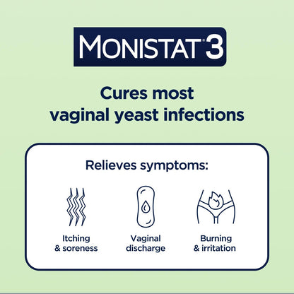 Monistat 3-Tage Vaginalpilzbehandlung für Frauen, 3 vorgefüllte Miconazol-Cremes und äußerliche Juckreizlinderung (9g Tube), reguläre Stärke