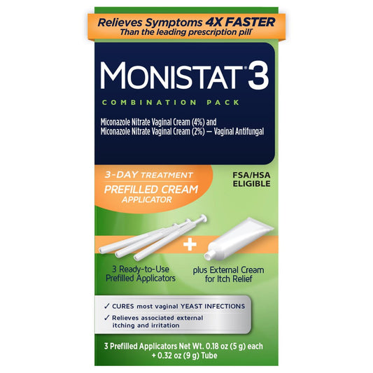 Monistat 3-Tage Vaginalpilzbehandlung für Frauen, 3 vorgefüllte Miconazol-Cremes und äußerliche Juckreizlinderung (9g Tube), reguläre Stärke