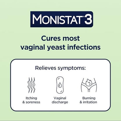 Monistat 3-Tage Vaginalpilzbehandlung für Frauen, 3 vorgefüllte Miconazol-Cremes und äußerliche Juckreizlinderung (9g Tube), reguläre Stärke