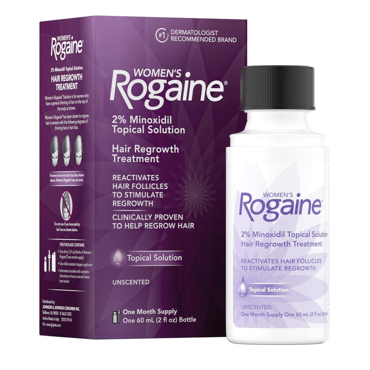 Rogaine Frauen 2% Minoxidil Topische Lösung für dünner werdendes Haar – Haarnachwuchsbehandlung für Frauen, unparfümiert, 1-Monatsvorrat, 60 ml