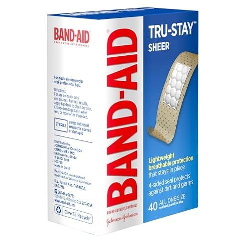 Band-Aid Brand Tru-Stay Sheer Strips Haftstarke, sterile Pflaster für Erste Hilfe & Wundschutz, einzeln verpackte Wundversorgungspflaster für kleine Schnitte & Schürfwunden, alle eine Größe, 40 Stück