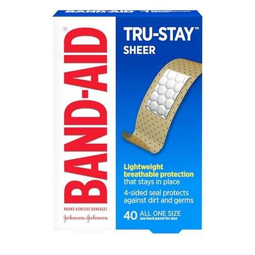 Band-Aid Brand Tru-Stay Sheer Strips Haftstarke, sterile Pflaster für Erste Hilfe & Wundschutz, einzeln verpackte Wundversorgungspflaster für kleine Schnitte & Schürfwunden, alle eine Größe, 40 Stück