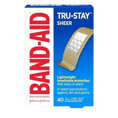 Band-Aid Brand Tru-Stay Sheer Strips Haftstarke, sterile Pflaster für Erste Hilfe & Wundschutz, einzeln verpackte Wundversorgungspflaster für kleine Schnitte & Schürfwunden, alle eine Größe, 40 Stück