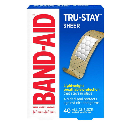 Band-Aid Brand Tru-Stay Sheer Strips Haftstarke, sterile Pflaster für Erste Hilfe & Wundschutz, einzeln verpackte Wundversorgungspflaster für kleine Schnitte & Schürfwunden, alle eine Größe, 40 Stück