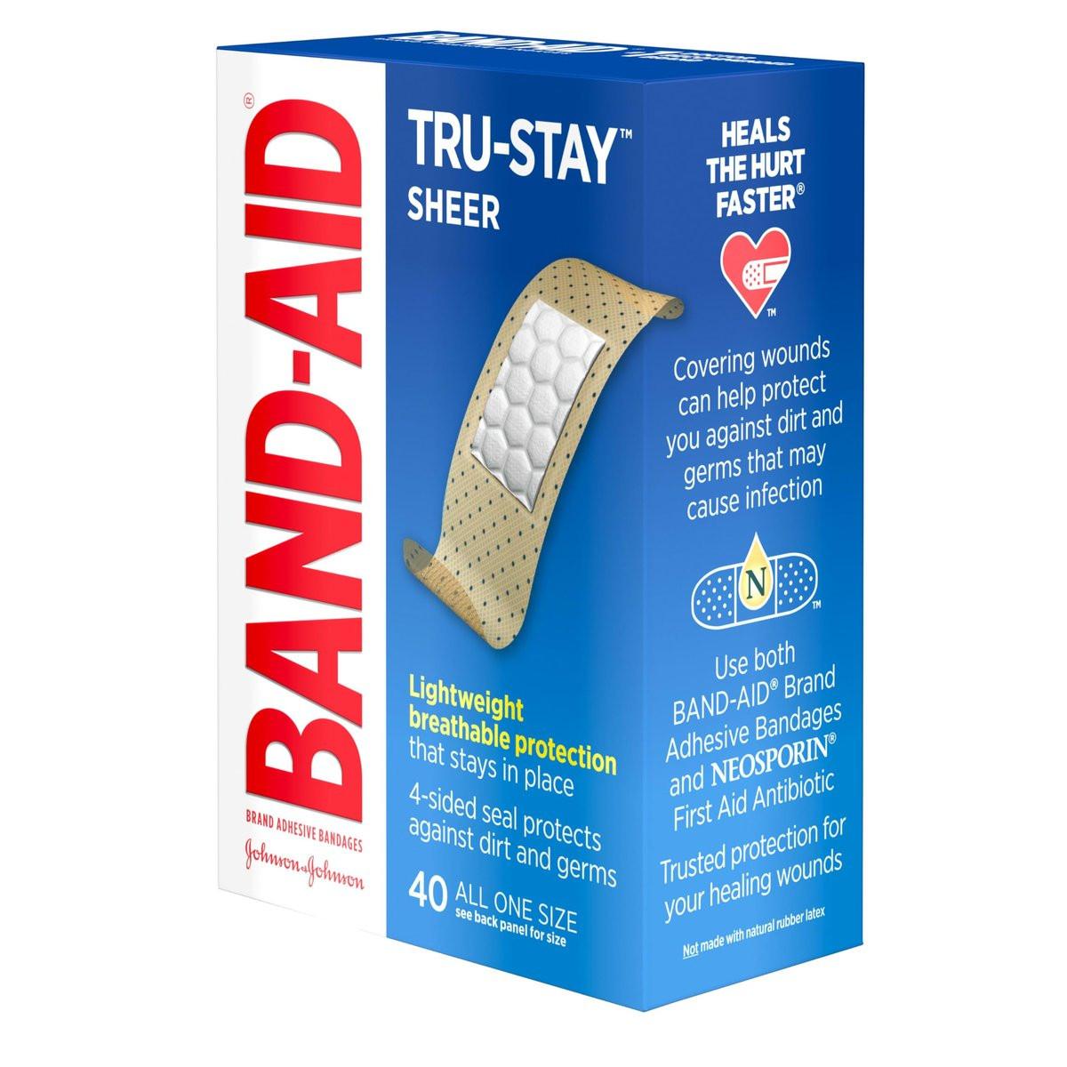 Band-Aid Brand Tru-Stay Sheer Strips Haftstarke, sterile Pflaster für Erste Hilfe & Wundschutz, einzeln verpackte Wundversorgungspflaster für kleine Schnitte & Schürfwunden, alle eine Größe, 40 Stück