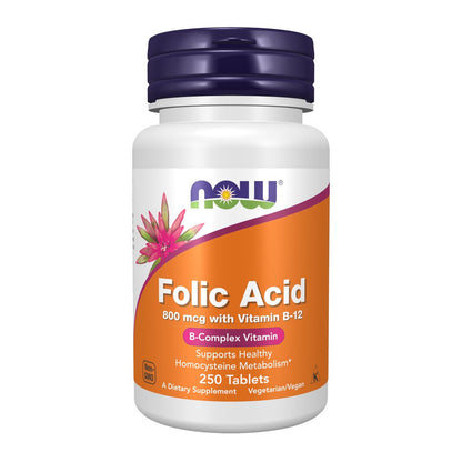 NOW Foods Folsäure 800 mcg + B-12 25 mcg, B-Komplex-Vitamin, 250 Tabletten
