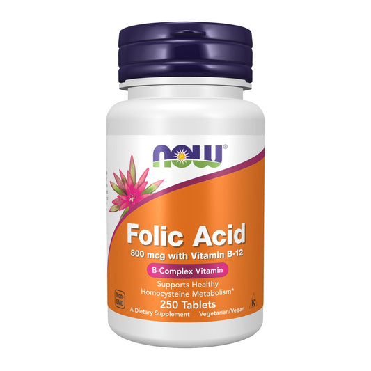 NOW Foods Folsäure 800 mcg + B-12 25 mcg, B-Komplex-Vitamin, 250 Tabletten