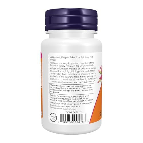 NOW Foods Folsäure 800 mcg + B-12 25 mcg, B-Komplex-Vitamin, 250 Tabletten