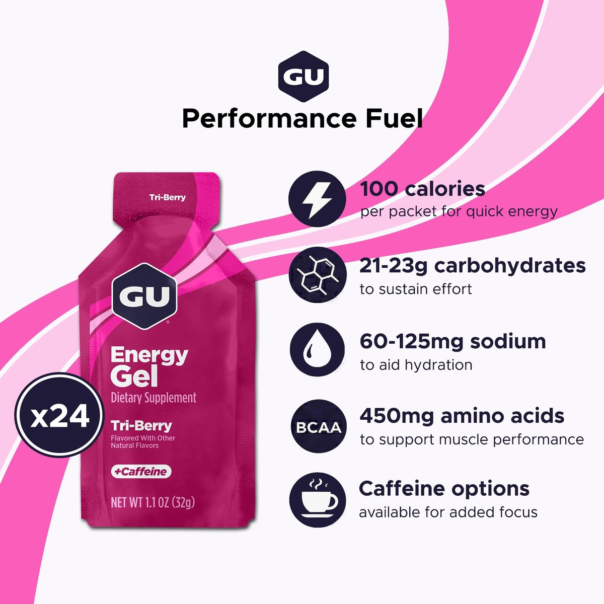 GU Energy Original Sports Nutrition Energy Gel, Vegan, Glutenfrei, Koscher & Laktosefrei – 8er-Pack Tri-Berry für unterwegs