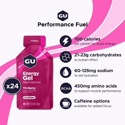 GU Energy Original Sports Nutrition Energy Gel, Vegan, Glutenfrei, Koscher & Laktosefrei – 8er-Pack Tri-Berry für unterwegs