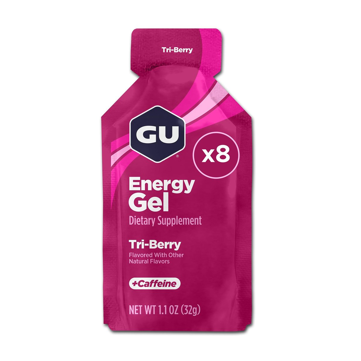 GU Energy Original Sports Nutrition Energy Gel, Vegan, Glutenfrei, Koscher & Laktosefrei – 8er-Pack Tri-Berry für unterwegs