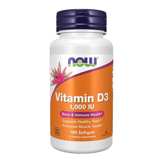 NOW Foods Vitamin D-3 1.000 IE – Hochdosiert, 180 Weichkapseln für starke Knochen & Immunsystem