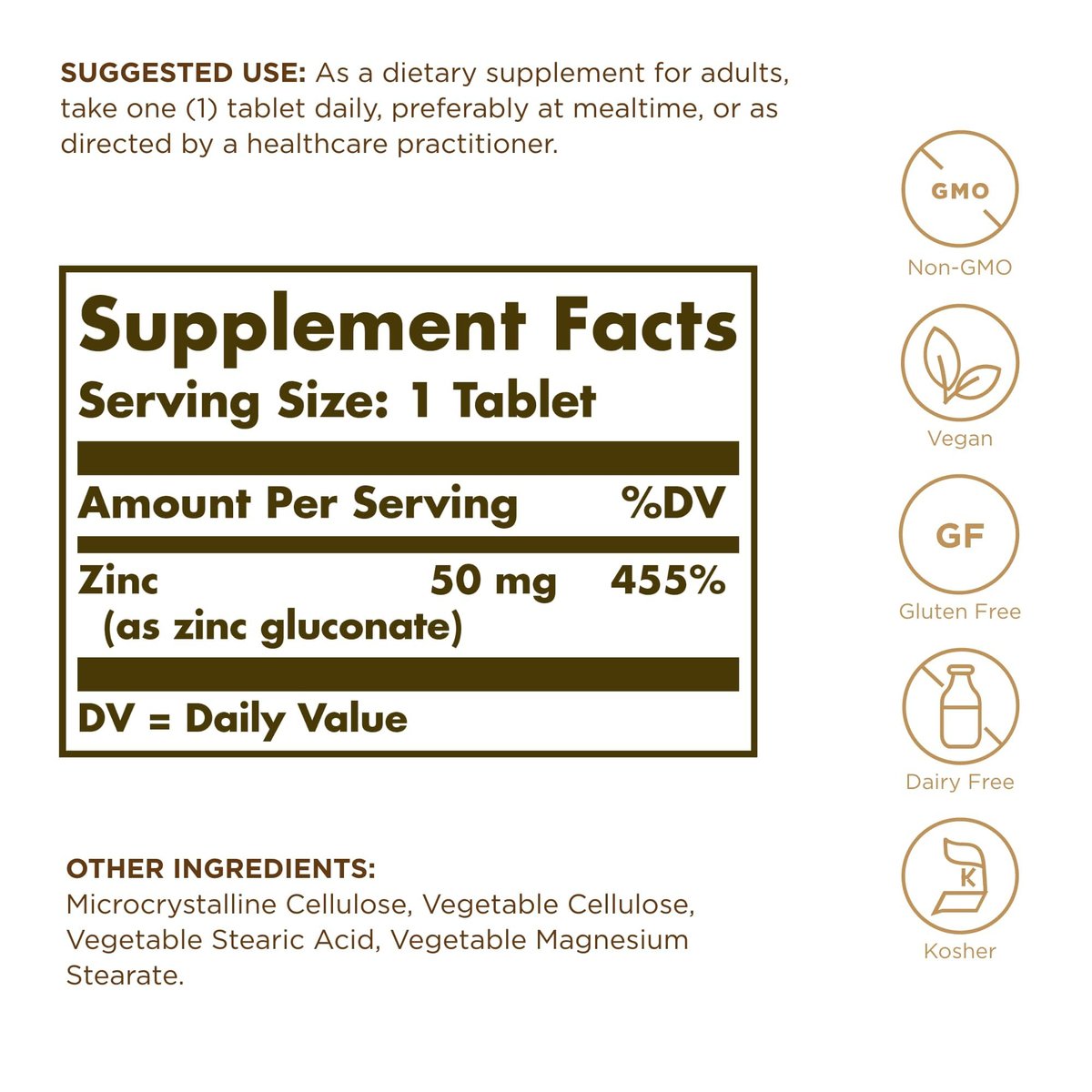 Solgar Zink 50 mg, 100 Tabletten – Hochdosiertes Zink für gesunde Haut, Geschmackssinn & Sehkraft – Unterstützt Immunsystem & Zellwachstum – Vegan, Glutenfrei, Non-GMO