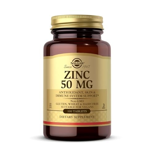 Solgar Zink 50 mg, 100 Tabletten – Hochdosiertes Zink für gesunde Haut, Geschmackssinn & Sehkraft – Unterstützt Immunsystem & Zellwachstum – Vegan, Glutenfrei, Non-GMO