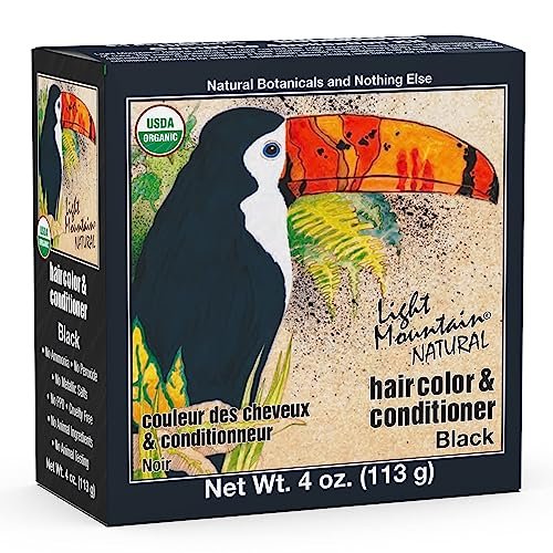 Light Mountain Henna Haarfarbe & Conditioner – Schwarz, Organisches Hennapulver & Botanicals, Chemiefrei, Semi-permanente Haarfarbe + 4 Haarklammern