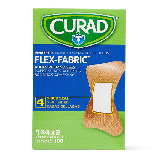 CURAD Flex-Fabric Fingerpflaster, hautfreundlicher Kleber, atmungsaktiver Stoff, 2 x 1,75 Zoll, 100 Pflaster pro Box