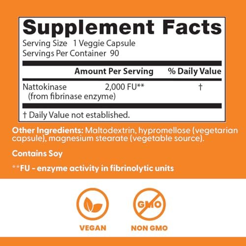 Doctor's Best Nattokinase 2000 FU - Nahrungsergänzungsmittel für Männer & Frauen - Unterstützt Blutfluss, Herzgesundheit & gesunde Durchblutung - Nattokinase-Enzym aus japanischem Natto - 90 vegane Kapseln