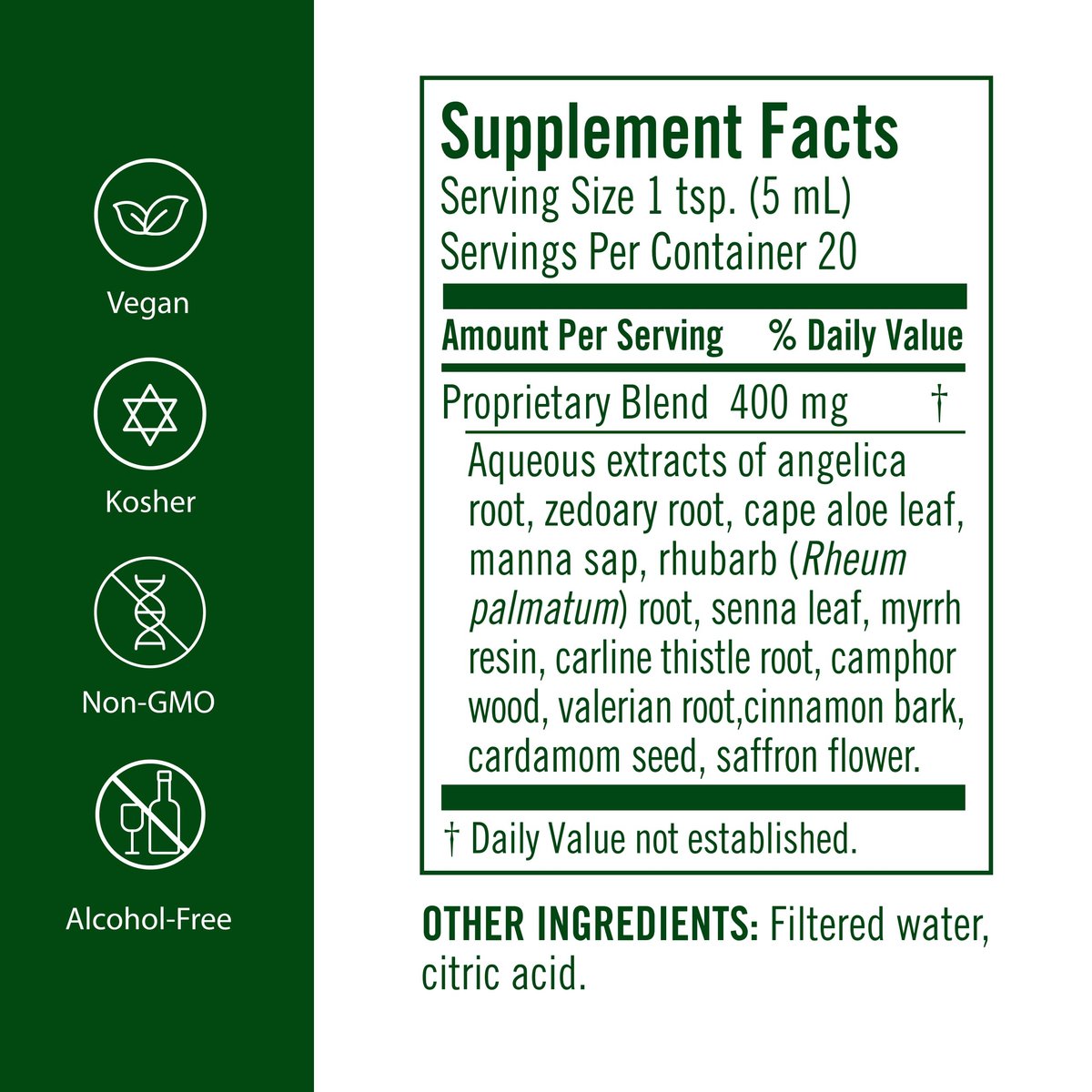 Flora Swedish Bitters zur Verdauung – Alkoholfreie Bittertropfen für Blähungen & Verdauung, Originalrezept von Maria, wässriger Extrakt, vegan, koscher, ohne Gentechnik, 100 ml Glasflasche