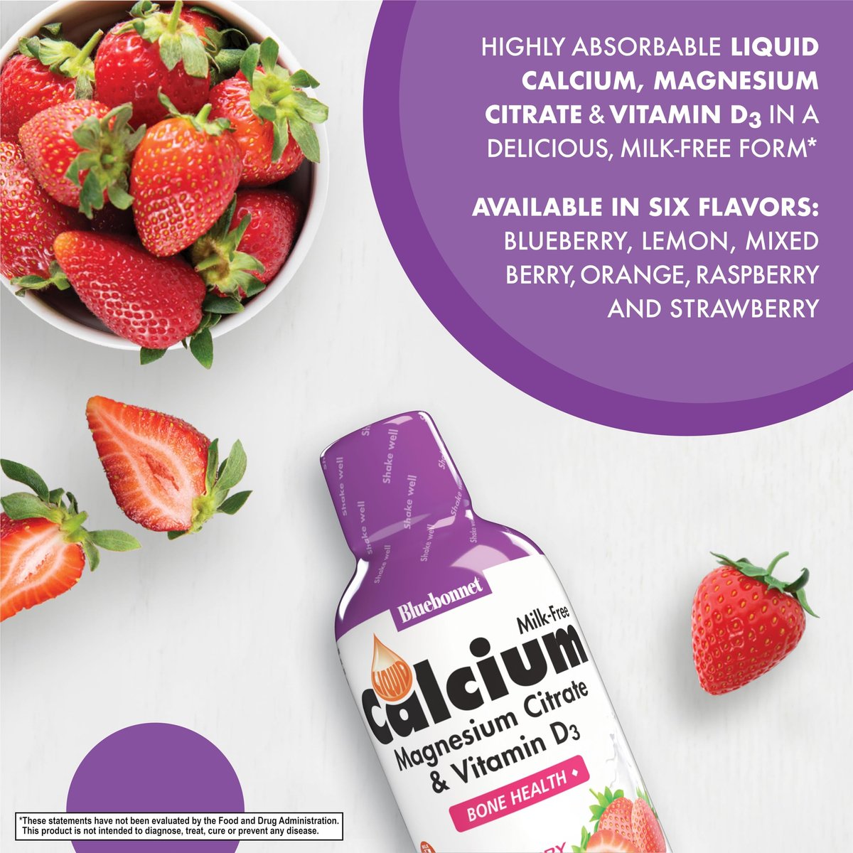 Bluebonnet Nutrition Flüssiges Calciumcitrat mit Magnesiumcitrat und Vitamin D3 – 473 ml Erdbeergeschmack, glutenfrei, sojafrei, milchfrei, koscher, 32 Portionen