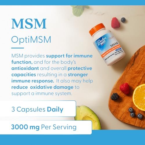 Doctor's Best MSM Kapseln – 3000 mg pro Portion, unterstützt Haar, Haut, Nägel und Gelenke, mit OptiMSM, glutenfrei, Non-GMO – 180 Kapseln