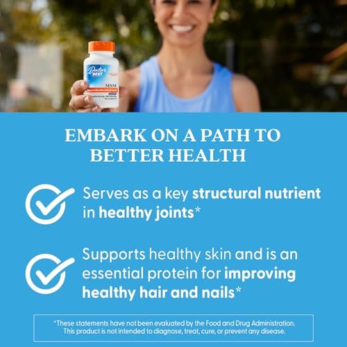 Doctor's Best MSM Kapseln – 3000 mg pro Portion, unterstützt Haar, Haut, Nägel und Gelenke, mit OptiMSM, glutenfrei, Non-GMO – 180 Kapseln