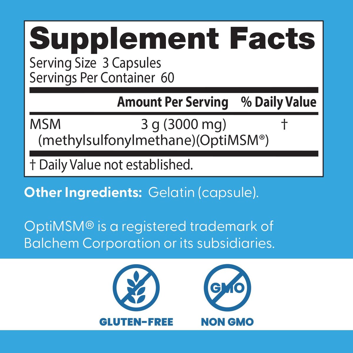 Doctor's Best MSM Kapseln – 3000 mg pro Portion, unterstützt Haar, Haut, Nägel und Gelenke, mit OptiMSM, glutenfrei, Non-GMO – 180 Kapseln