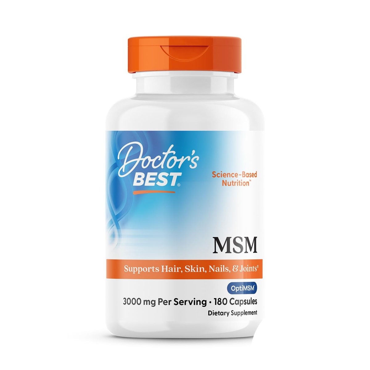 Doctor's Best MSM Kapseln – 3000 mg pro Portion, unterstützt Haar, Haut, Nägel und Gelenke, mit OptiMSM, glutenfrei, Non-GMO – 180 Kapseln