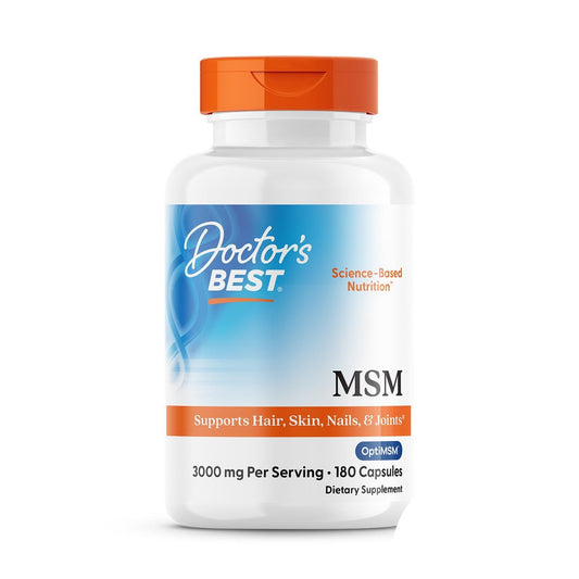 Doctor's Best MSM Kapseln – 3000 mg pro Portion, unterstützt Haar, Haut, Nägel und Gelenke, mit OptiMSM, glutenfrei, Non-GMO – 180 Kapseln