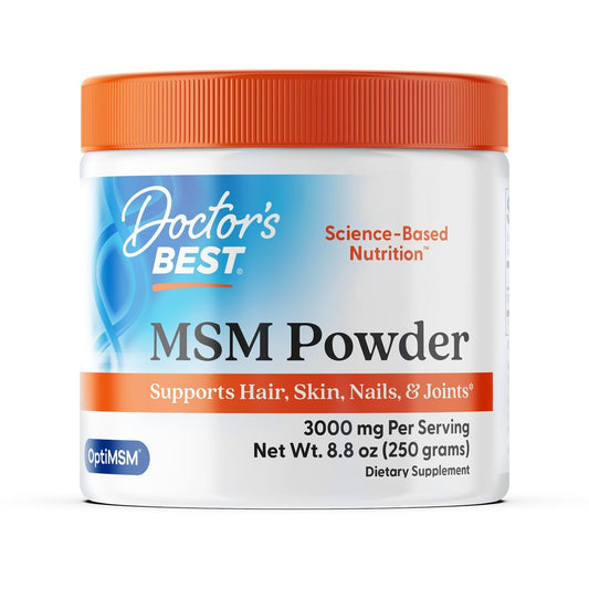 Doctor's Best MSM Pulver – Nahrungsergänzungsmittel für Männer & Frauen – Unterstützt Haare, Haut, Nägel, Gelenkgesundheit & Beweglichkeit – Liefert wertvollen Schwefel mit OptiMSM – Glutenfrei, Sojafrei, Nicht GVO, Vegan – 250 g