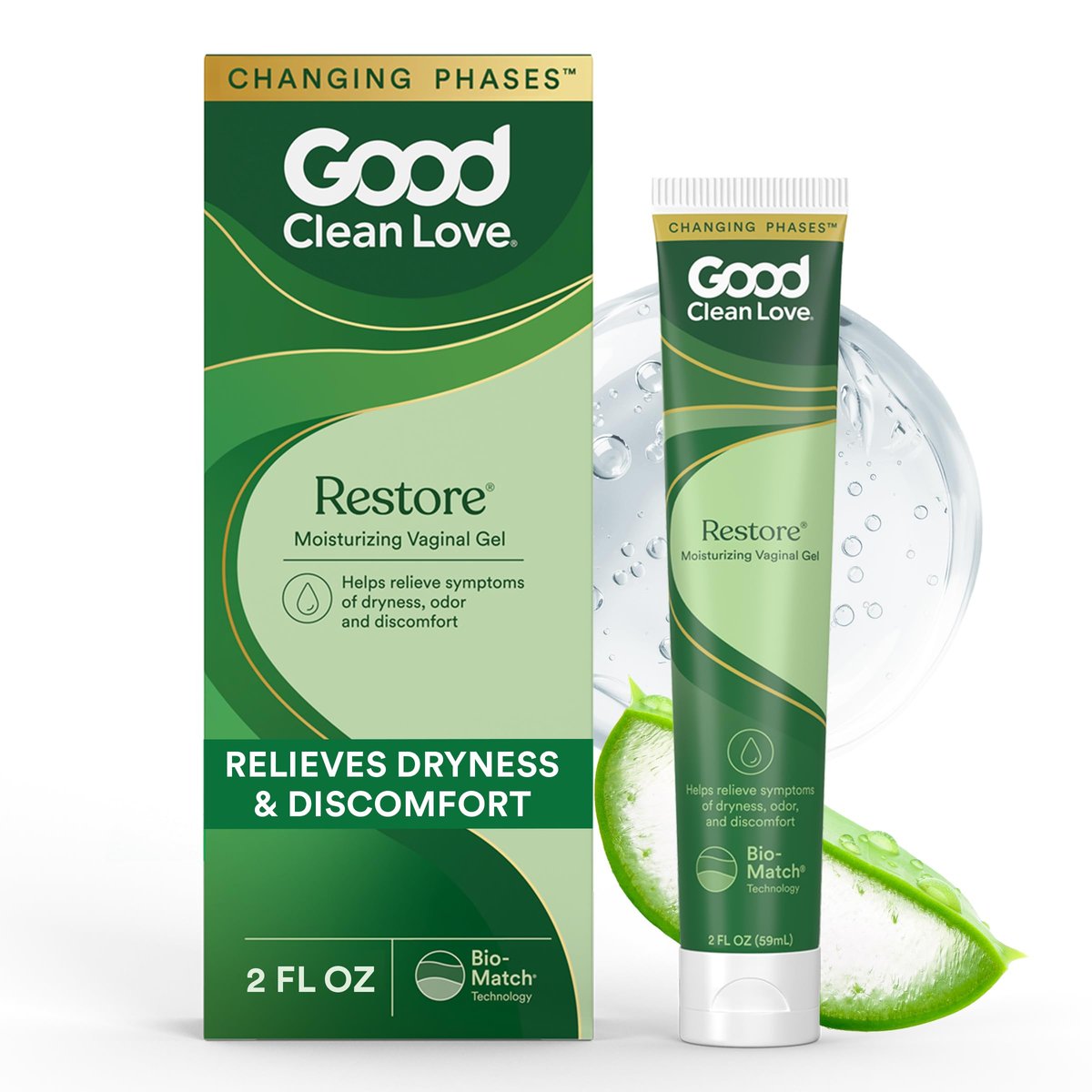 Good Clean Love Restore Feuchtigkeitsgel für die Vagina, pH-ausgeglichen, wasserbasiert mit Aloe Vera & Milchsäure, lindert Trockenheit, Unbehagen & Geruch für Frauen, 60 ml