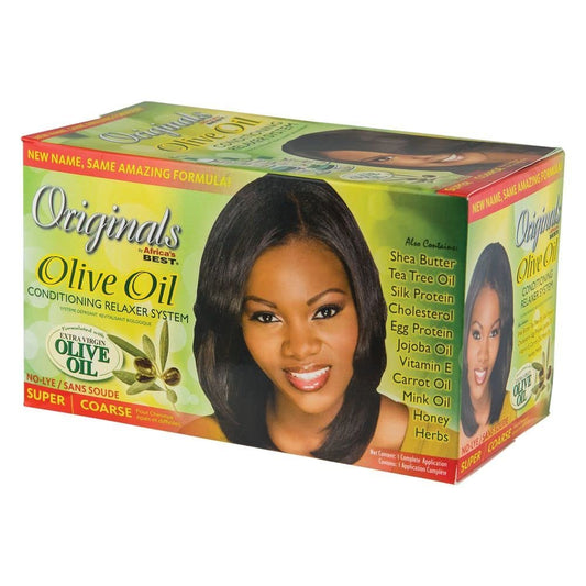 Originals by Africa's Best Olivenöl Haar-Entspannungsset, No-Lye Super/Grob-System, pflegt und befeuchtet für gesünder aussehendes, weicheres, seidigeres, glatteres Haar