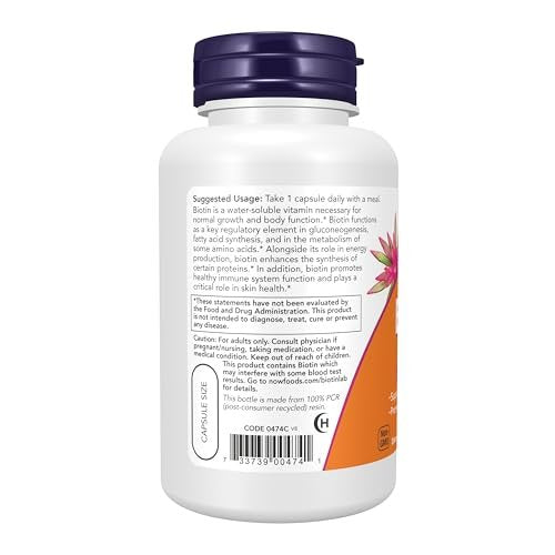 NOW Foods Biotin 5.000 mcg – 120 vegane Kapseln für Energiestoffwechsel & Aminosäurestoffwechsel