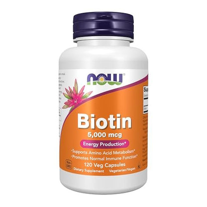 NOW Foods Biotin 5.000 mcg – 120 vegane Kapseln für Energiestoffwechsel & Aminosäurestoffwechsel
