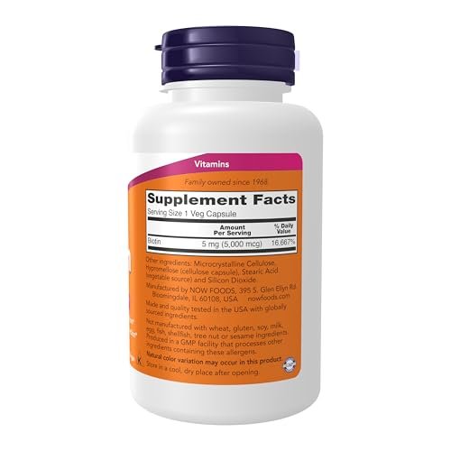 NOW Foods Biotin 5.000 mcg – 120 vegane Kapseln für Energiestoffwechsel & Aminosäurestoffwechsel
