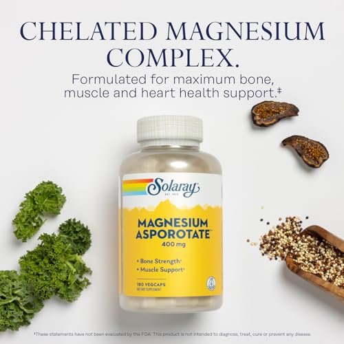 SOLARAY Magnesium Asporotat 400 mg | Aspartat, Orotat & Citrat Komplex | Unterstützt gesundes Herz, Muskeln, Nerven & Kreislauf | 180 VegKapseln