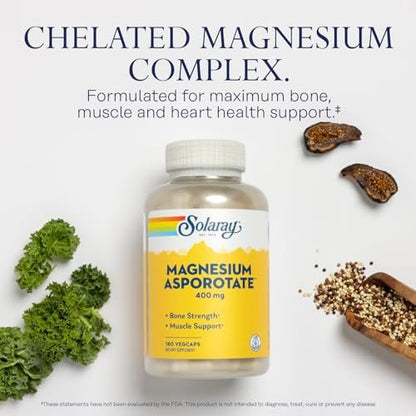 SOLARAY Magnesium Asporotat 400 mg | Aspartat, Orotat & Citrat Komplex | Unterstützt gesundes Herz, Muskeln, Nerven & Kreislauf | 180 VegKapseln
