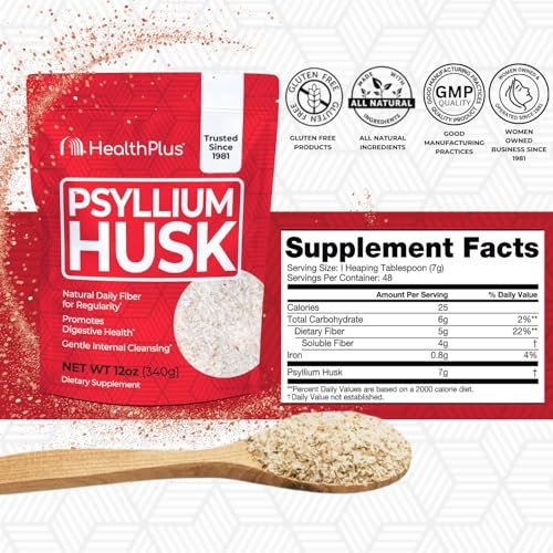 Health Plus Flohsamenschalen, 340 g (12 oz), 48 Portionen – Natürliche Darmreinigung, tägliches Ballaststoffpräparat, Verstopfungslinderung, sanfte Darmkur, keto-geeignet zum Backen
