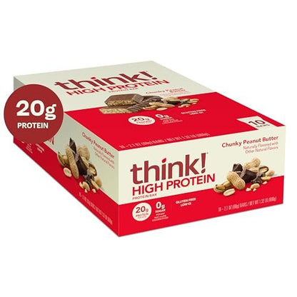 think! Protein Riegel, High Protein Snack, Glutenfrei, Koscher, Chunky Peanut Butter, 2,1 oz pro Riegel, 10er Pack (Verpackung kann variieren)