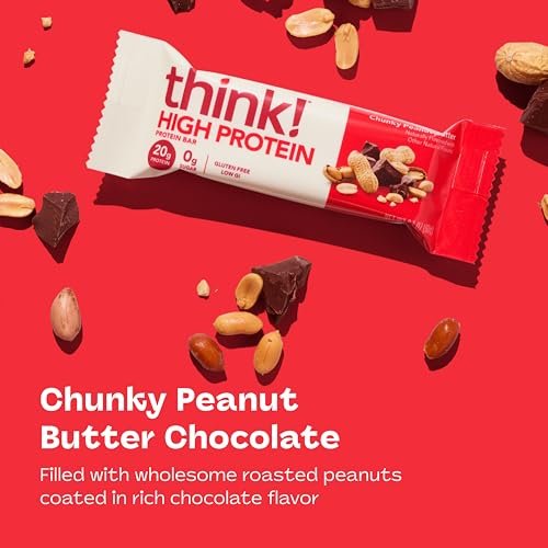 think! Protein Riegel, High Protein Snack, Glutenfrei, Koscher, Chunky Peanut Butter, 2,1 oz pro Riegel, 10er Pack (Verpackung kann variieren)